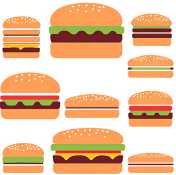 画像:AIで生成(canva magic media仕様)、プロンプト:ビックマック指数,同じバーガー,全部違うサイズ,世界