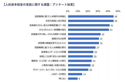 【図表2】人的資本経営の実践に関する課題 出所：HR総研「人的資本経営への取組み状況に関するアンケート結果報告（第1報）」（2022年6月）