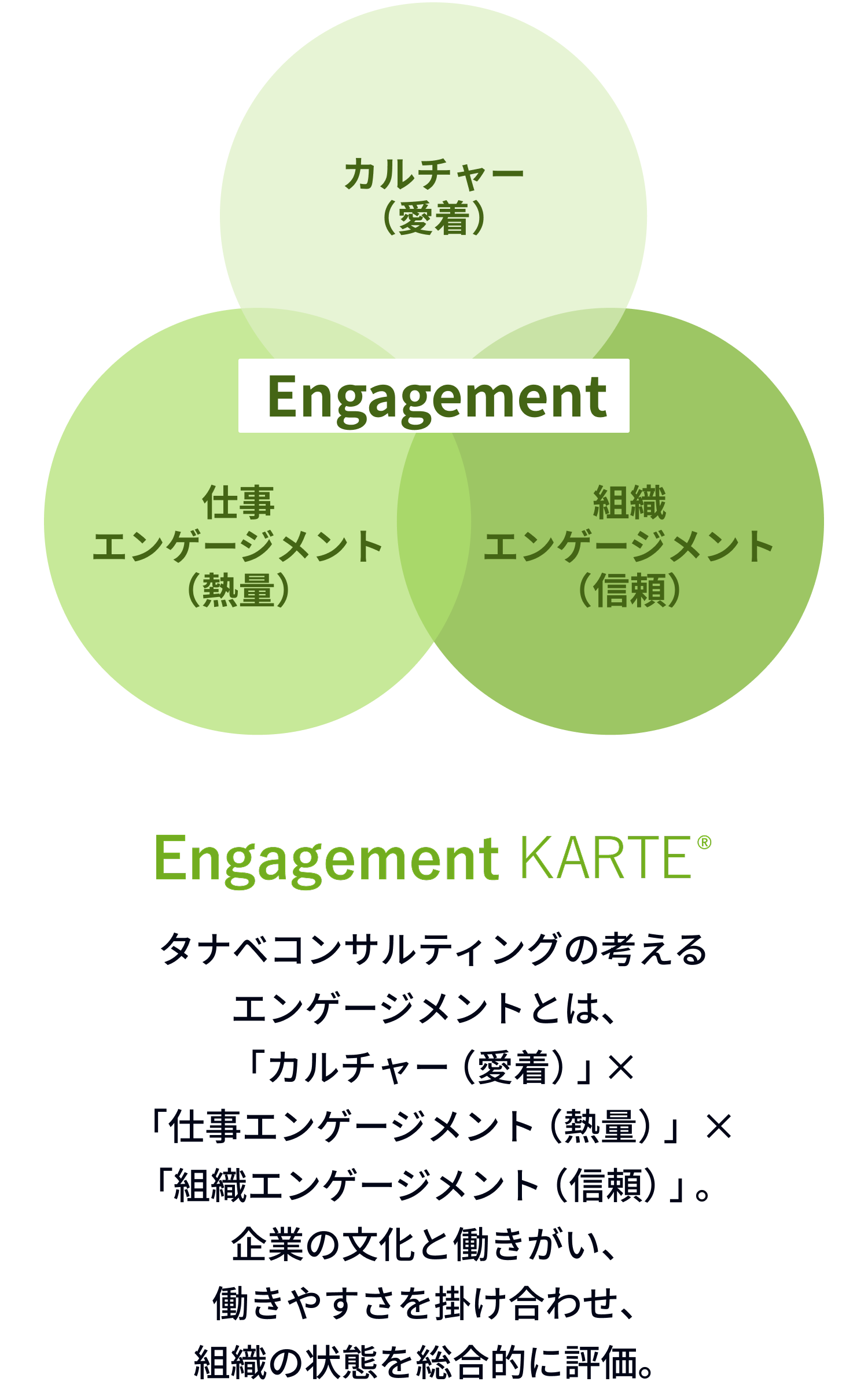カルチャー、仕事エンゲージメント、組織エンゲージメントの3つの要素が掛け合わさった自律型組織のフレーム図