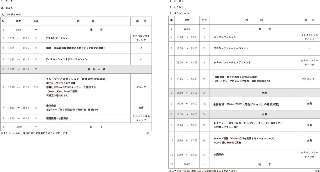 講義・ディスカッションのスケジュール