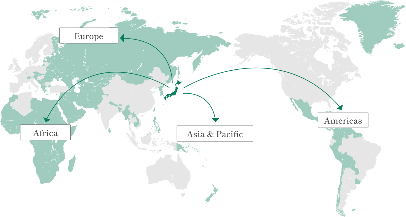 アジア太平洋地域、アメリカ、ヨーロッパ、アフリカ